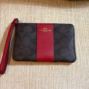 Coach Signature Brown and Red Wristlet